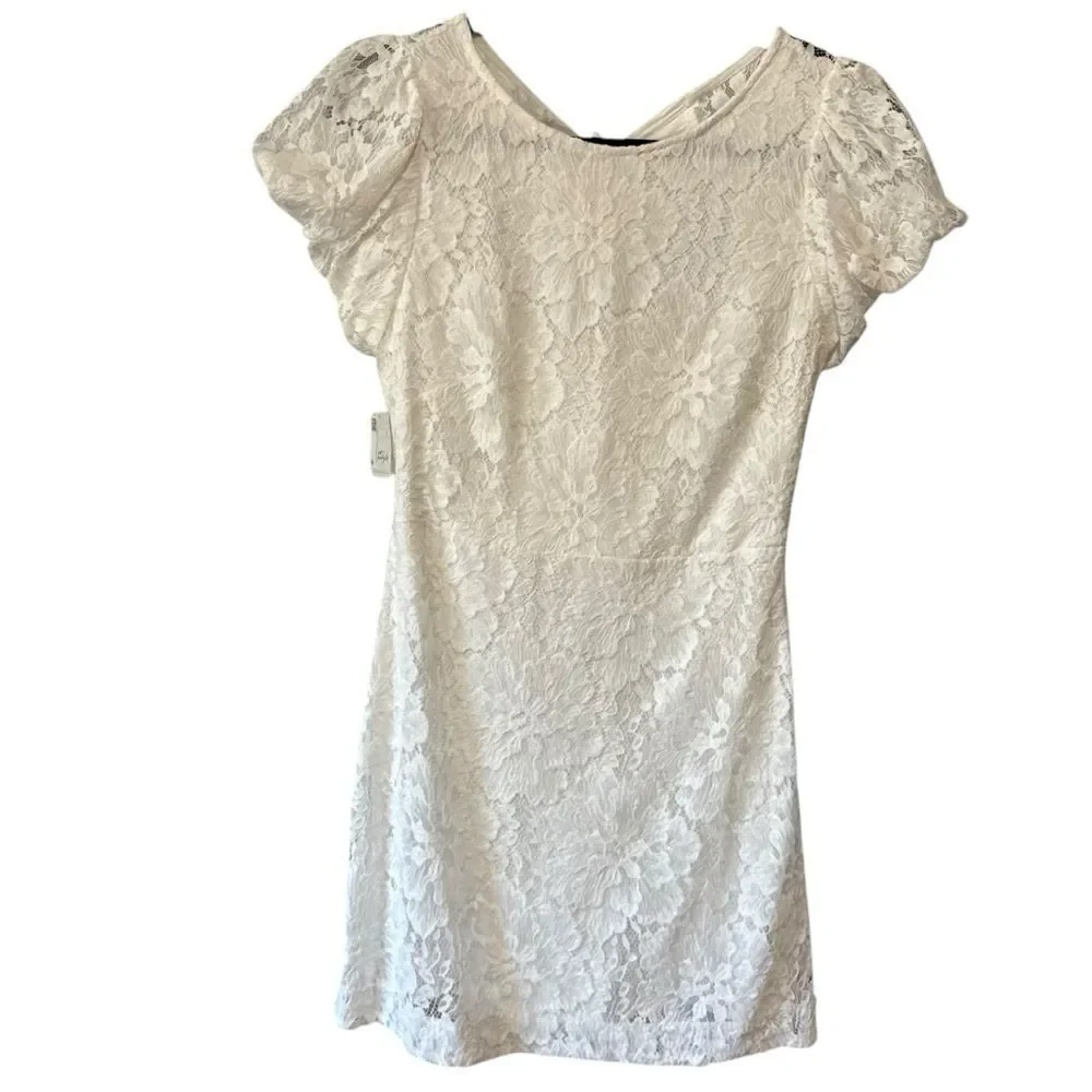 Revolve Free People White Hailee Puff Sleeve Lace Mini Dress